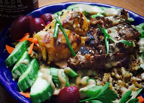 Thai style surf & turf quinoa salad